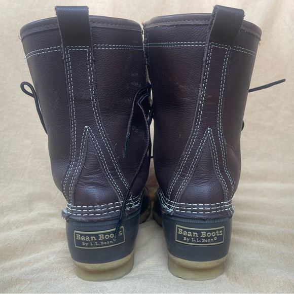 LL Bean Duck Boot Womens Size 7 Lace Up 10” brown Leather Shearling Lined - Picture 3 of 8